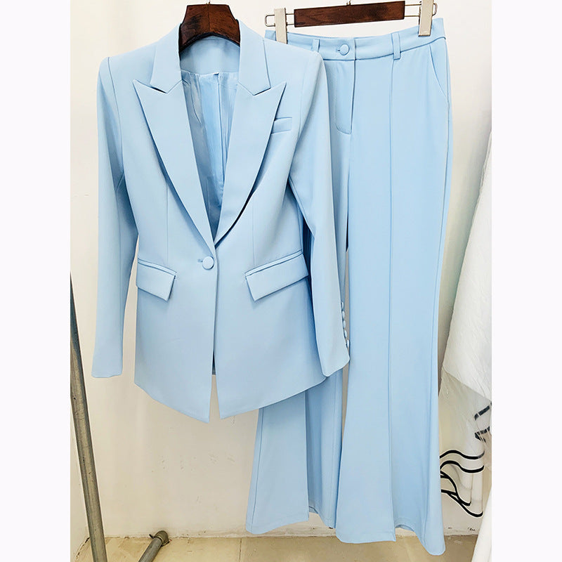 Star Business Wear One Button Cloth Cover Mid Length Suit Bell Bottom Pants Suit Two Piece Suit