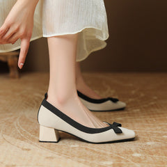 Stil Abendschleife Kitten Square Toe Low-Cut Heels