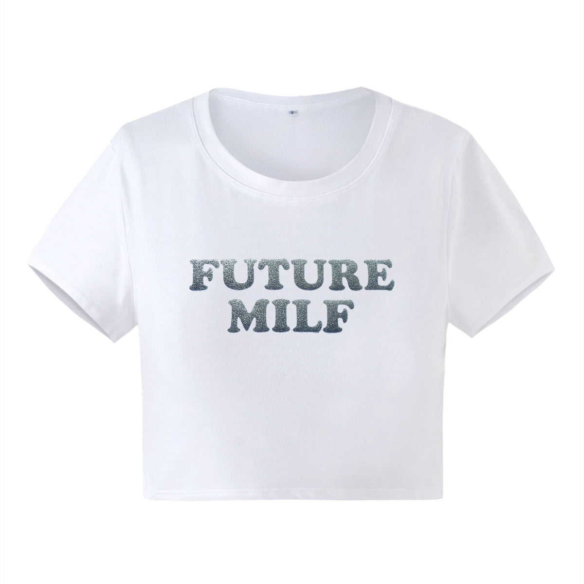Silver Glitter Print Short Short Sleeve T Shirt Street Hipster