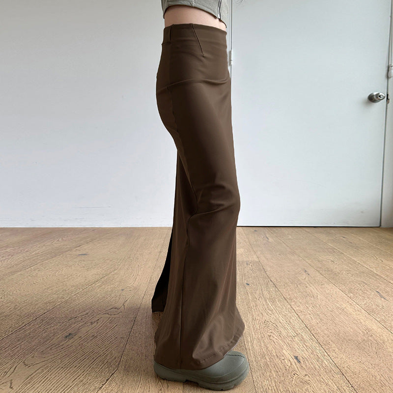 Solid Color One Piece Low Waist Slim Hip Hem Split Skirt