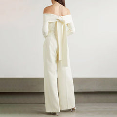 Goddess off Neck Jumpsuit Elegant Socialite High Waist Slimming Drape Wide Leg Trousers