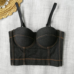 Denim-Camisole Beauty Back Cropped Free Unterwäsche Oberbekleidung Korsett-Oberteil mit Stäbchen All Match Nachtclub Disco Tube Top