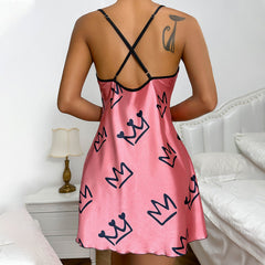 Ice Silk Strap Night Dress Backless Pajamas Thin Breathable Cartoon Casual Cami Dress