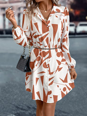 Collared Lantern Sleeve Printed Dress
