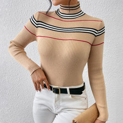 Knitwear Half Turtleneck High-Grade Solid Color Striped Pullover Wool