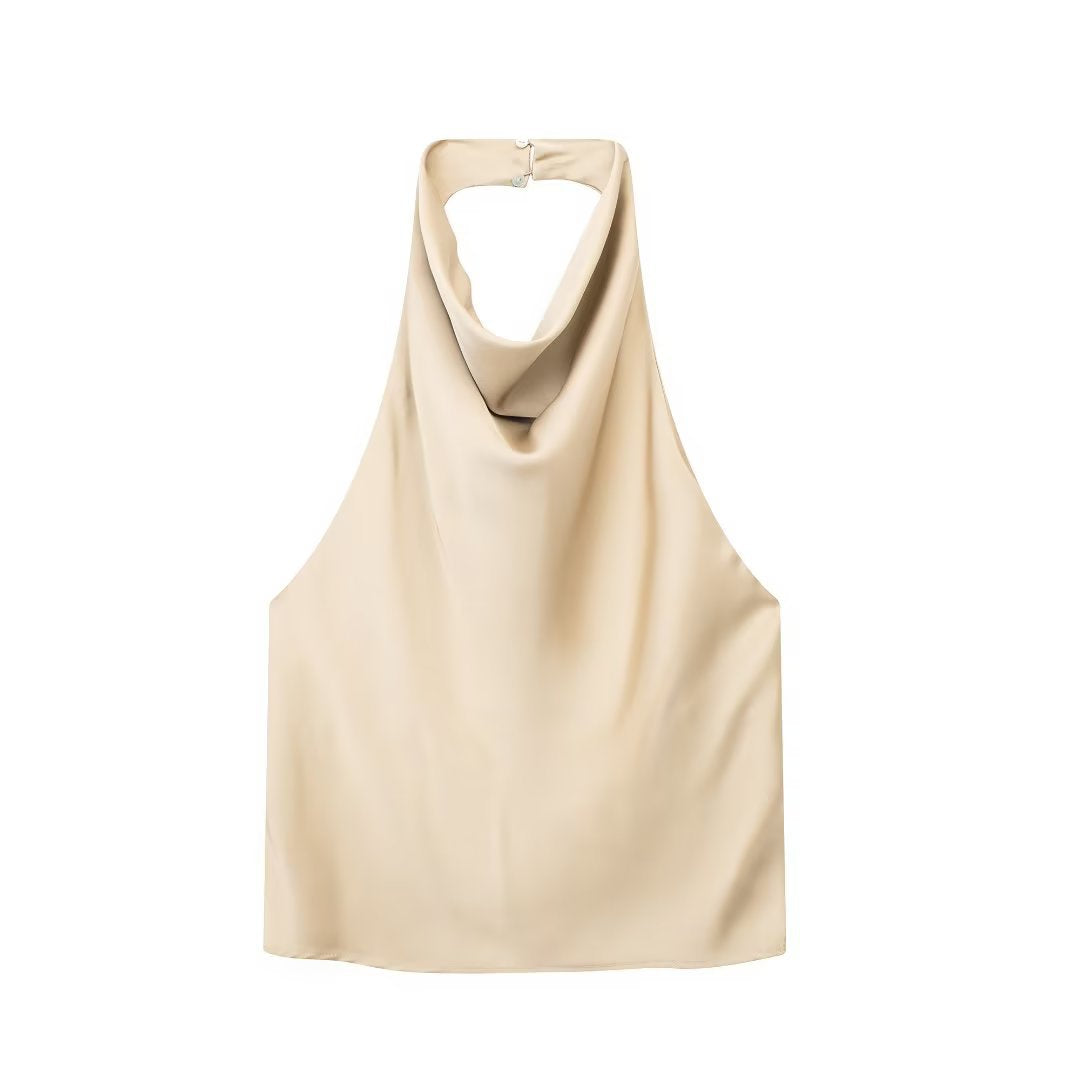 Summer' Halter Silk Satin Texture Backless Short Small Top
