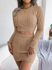 Casual Twist Cropped Sweater Hip Skirt Knitting Suit