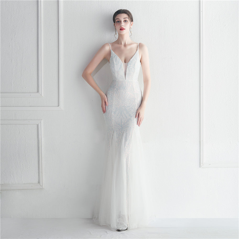 Mesh Beads Sequined Dress Long Evening Dress Star Event Exhibition Stage