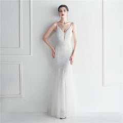 Mesh Beads Sequined Dress Long Evening Dress Star Event Exhibition Stage