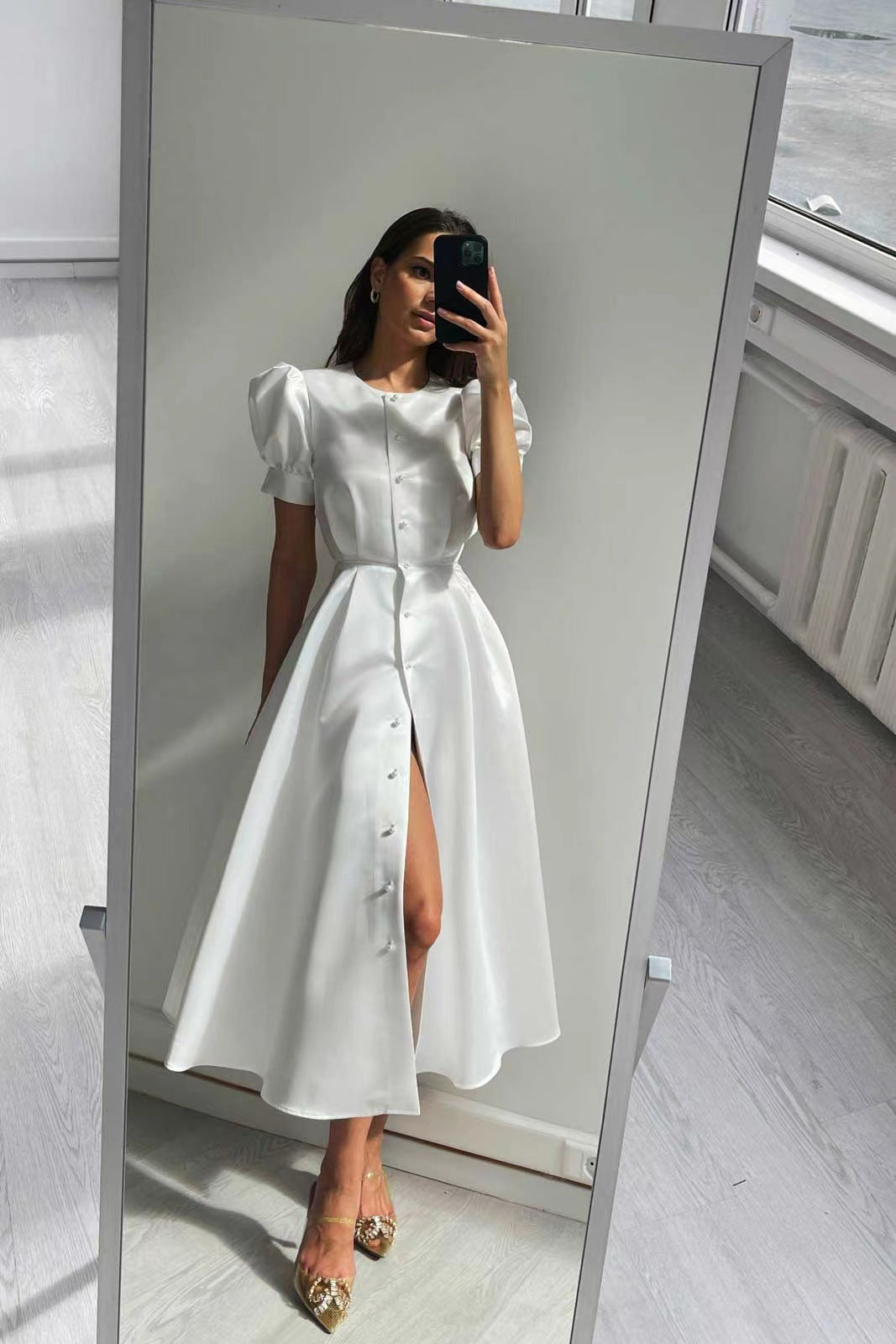 Robe trapèze à manches courtes et grande taille