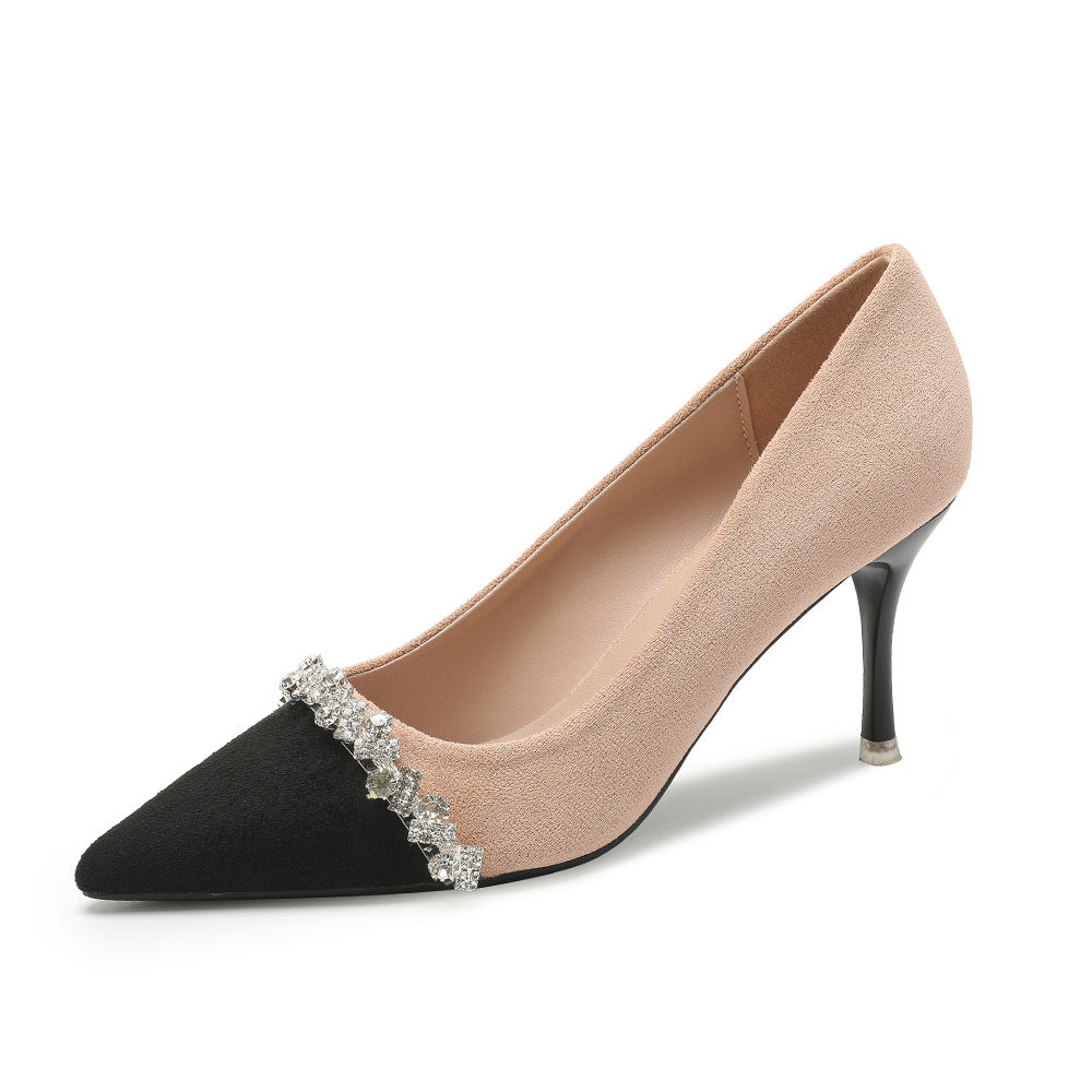 Women's Pointed Toe Shining Rhinestone Suede Black