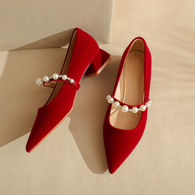 Women's Pointed Toe Chunky Single-layer Low-cut Low