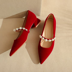 Women's Pointed Toe Chunky Single-layer Low-cut Low