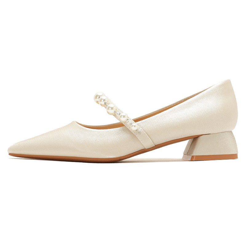 Women's Pointed Toe Chunky Single-layer Low-cut Low