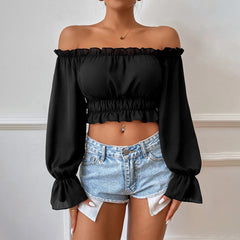 Casual Home Waist Tight Wooden Leaf Collar Long Sleeve Shirt Top