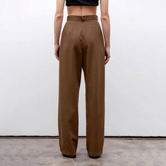 Brown Casual Card High Waist Loose Slimming Trousers Straight Pants