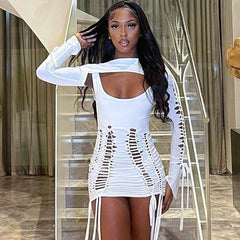 Backless Hollow Out Cutout Dress Long Sleeve Shawl Set