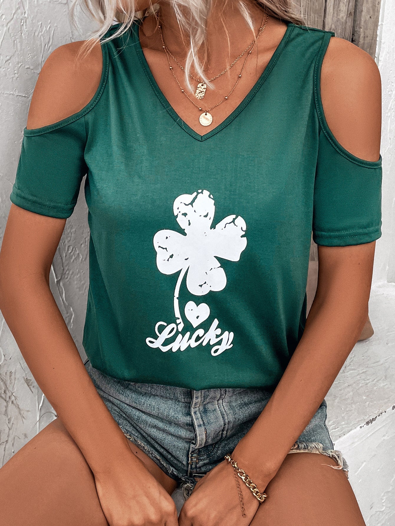 Trendy All Match round Neck off Shoulder Batwing Sleeve Loose off Shoulder T shirt