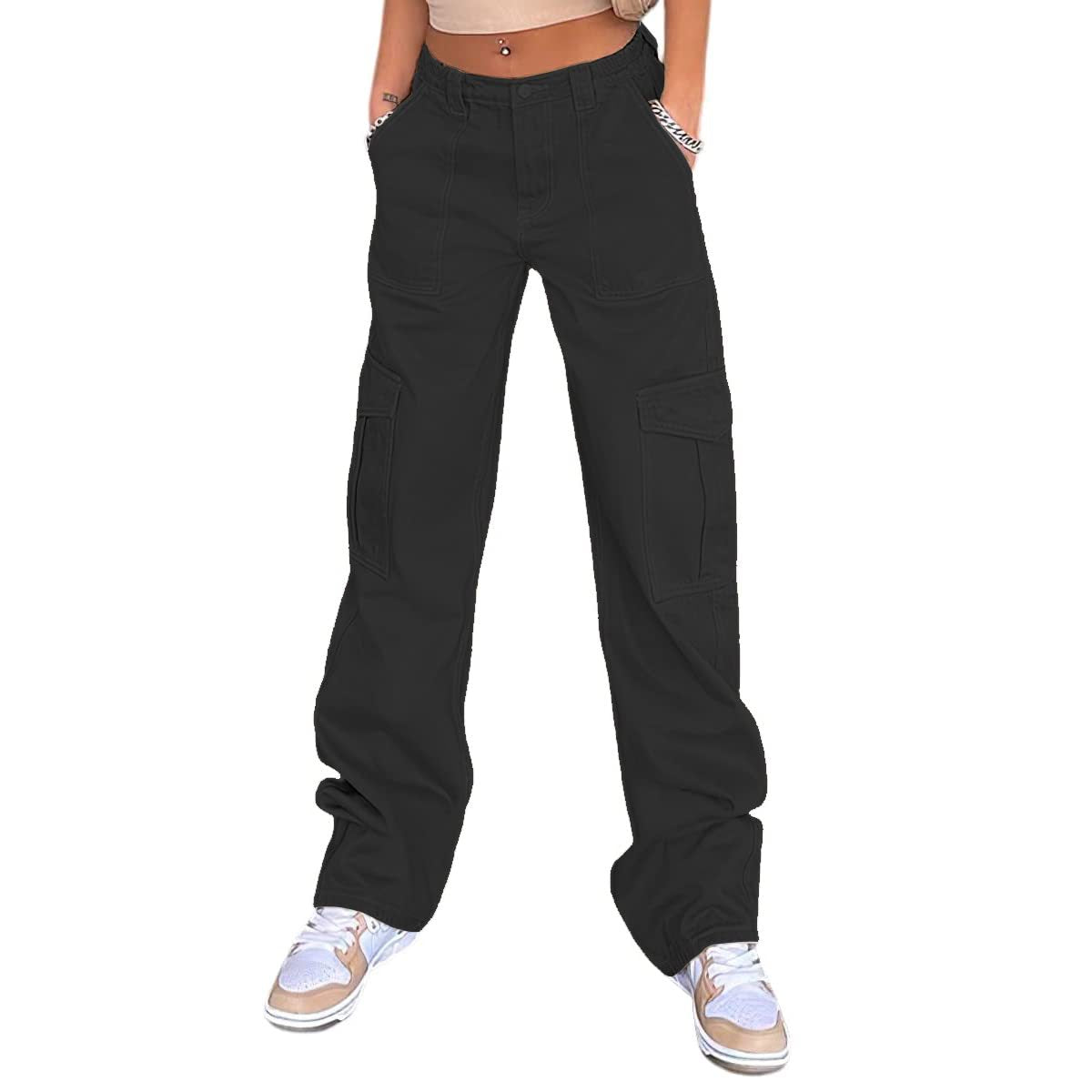 Schmale Cargohose mit hoher Taille und mehreren Taschen