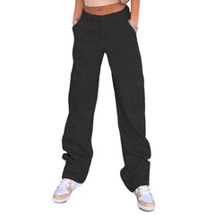Schmale Cargohose mit hoher Taille und mehreren Taschen