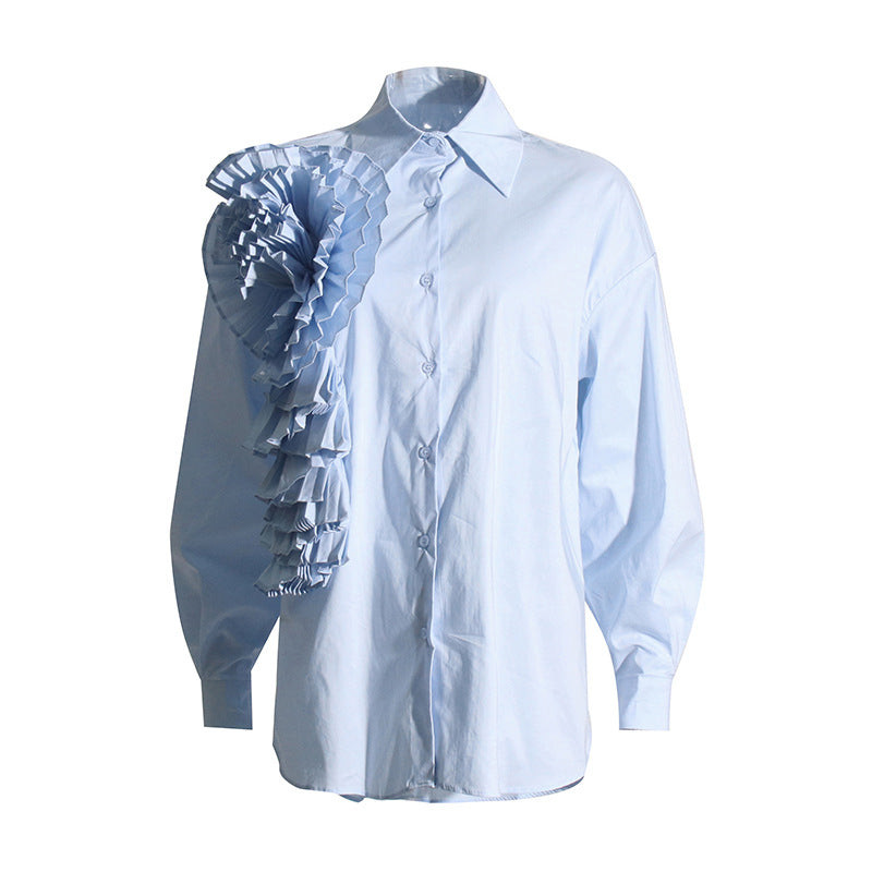 Loose Casual Three-Dimensional Floral Stitching Personalized Minority Solid Color Shirt