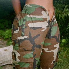 Camouflage Love Waist Slim Casual Pocket Trousers