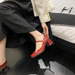 Women's With Strap Mary Jane Chunky Square
