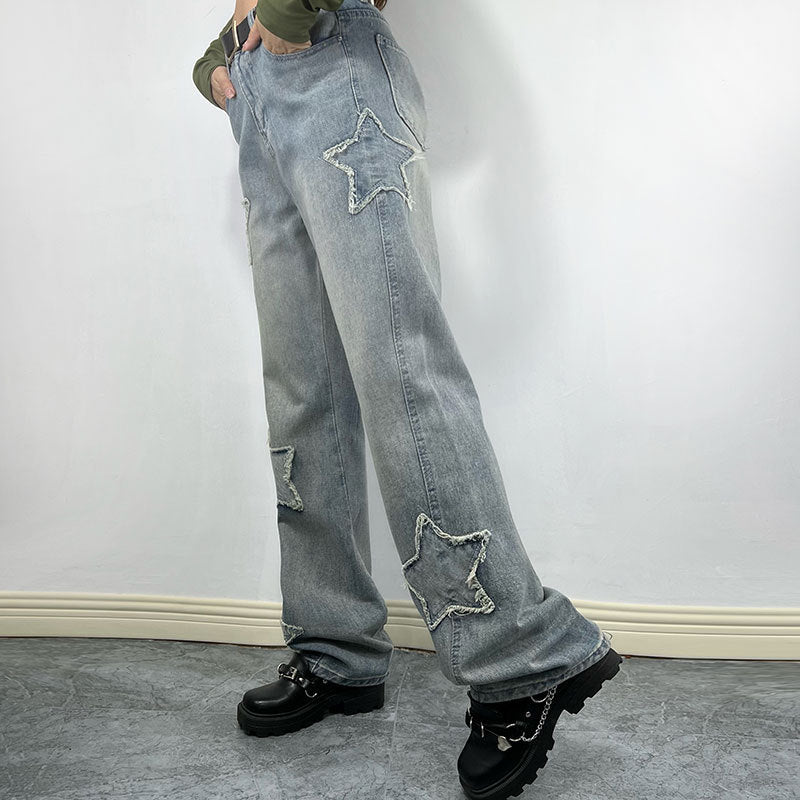 Retro High Street Straight Jeans-Interest  Trousers