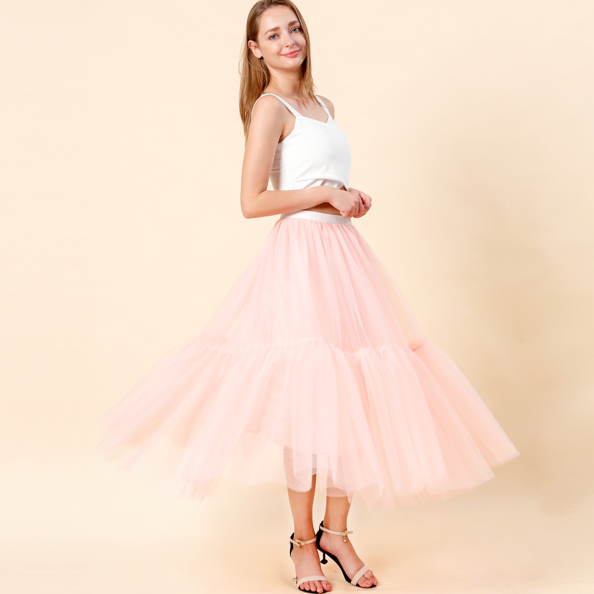 Langes bodenlanges Kleid Übergroßer Swing-Netzrock Patchwork-Maxikleid A-Linie Pettiskirt mit hoher Taille