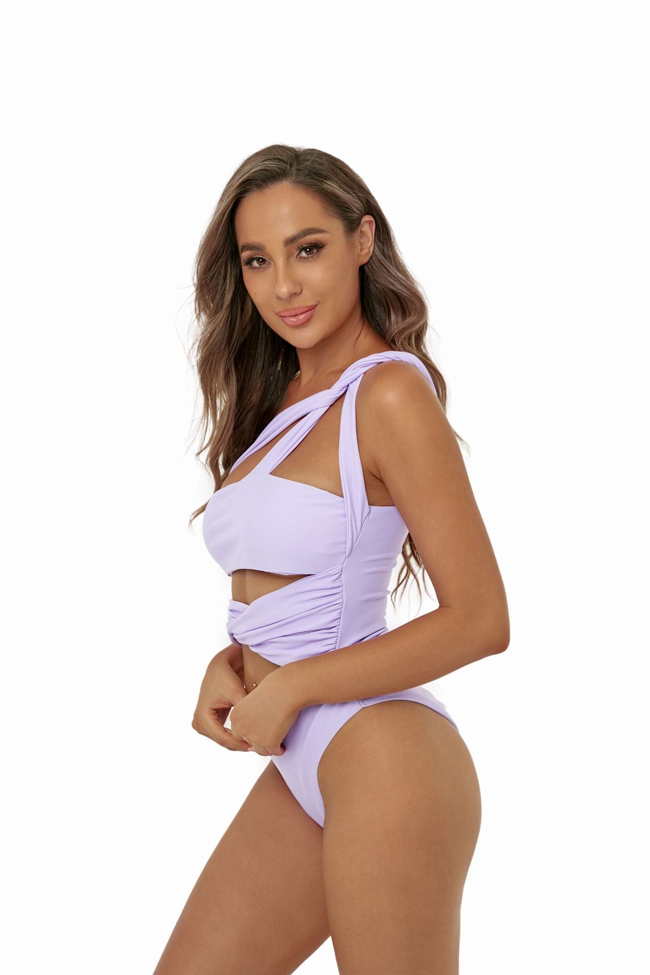Swimsuit Solid Color One Piece Bikini One Shoulder Hollow Out Cutout Backless Swimsuit