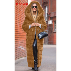 Manteau en fausse fourrure à capuche, manteau rembourré en coton, manteau épais et long en peluche, trench-coat grande taille