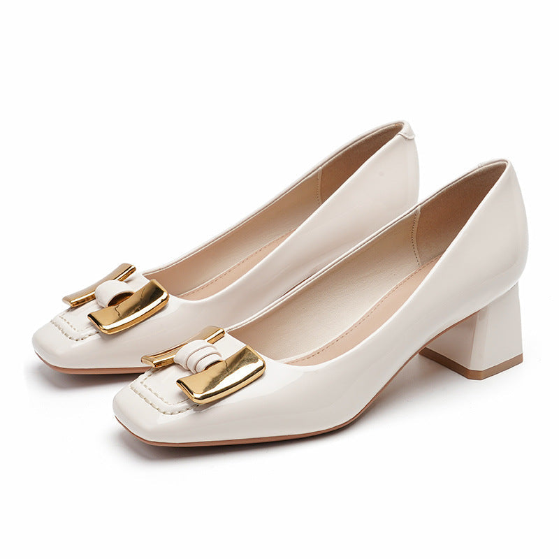 Women's Chunky Mary Jane Kitten Metal Buckle Heels