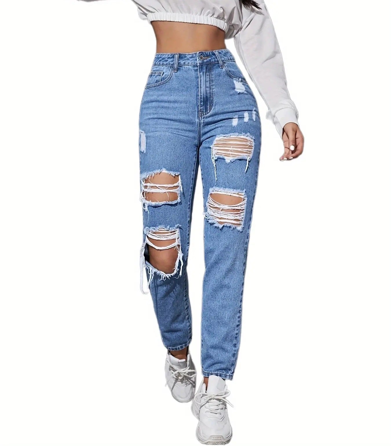Zerrissene Jeans mit hoher Taille