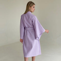 Light Luxury Waffle Loose Long Robe Hotel Bathrobe French Purple Homewear