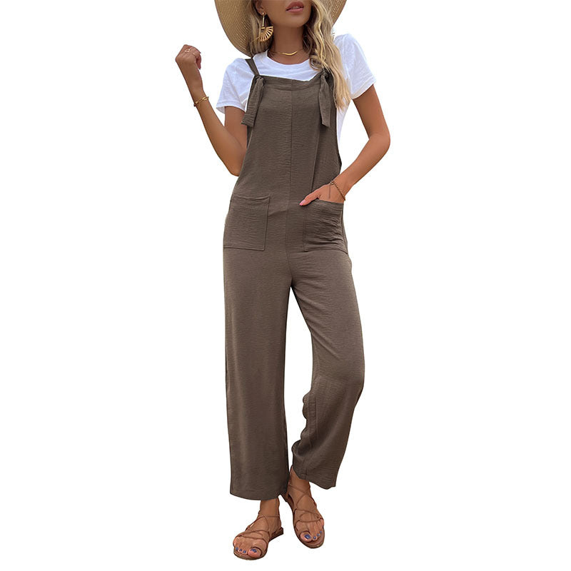 Wear Solid Color Cropped Straight Bib Jumpsuit