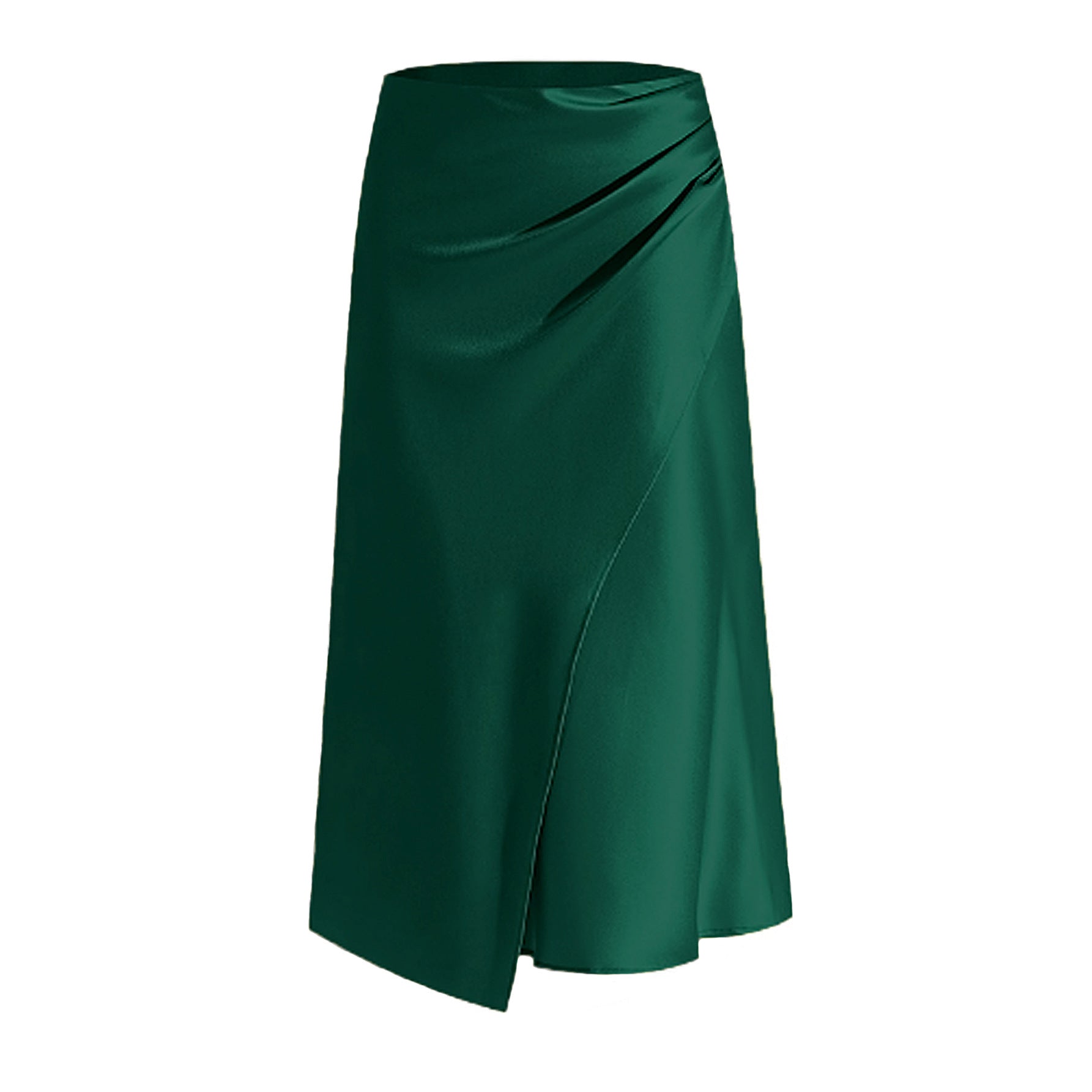 High Waist Satin Heap Pleated Split Dress Solid Skirt Zipper Fishtail Hip Skirt