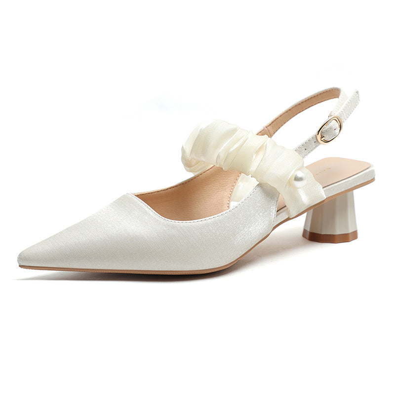 Women's Chunky For Gauze Strap Pearl Satin Front