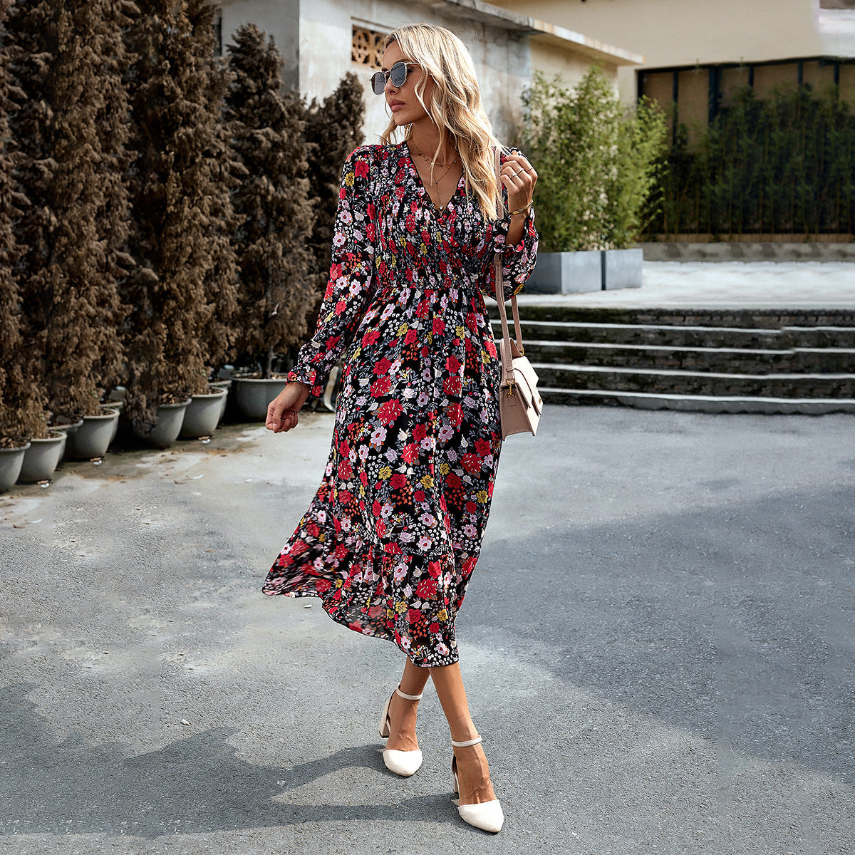 Robe imprimée Robe élégante à col en V