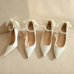 Fu Pointed High Stilettos Bow Pearl