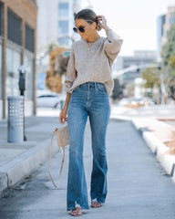 Pantalon évasé déchiré taille haute en jean
