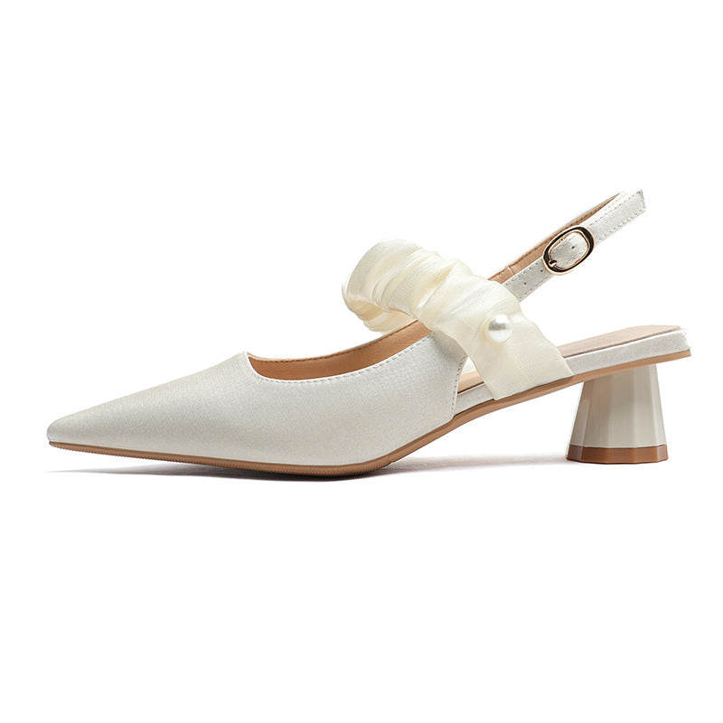 Women's Chunky For Gauze Strap Pearl Satin Front