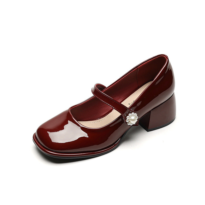 Chaussures à bout carré pour femme, style vintage français