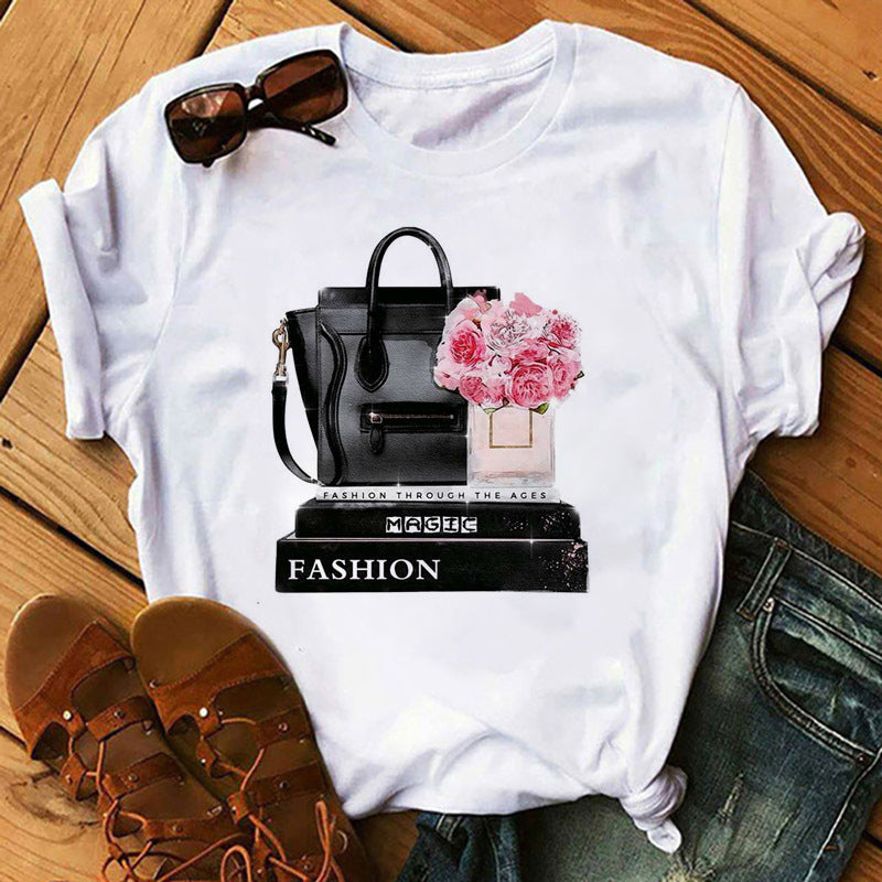 T shirt Top Print round Neck Top T-shirt