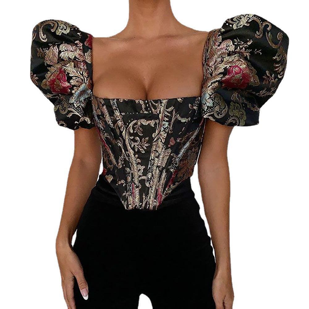 Palace Puff Sleeve Slim Fit Square Collar T-shirt Bandeau Top Boning Corset Boning Corset