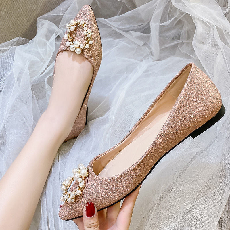 Women's Pregnant Pearl Pointed Flat Female Bridesmaid