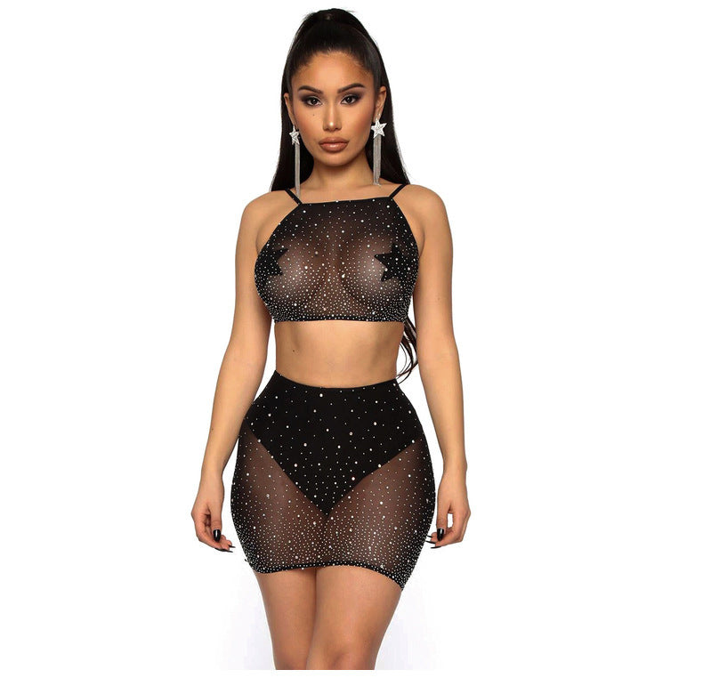 Supply September Black Transparent Mesh Starry Sky Suit