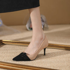 Block High Suede Korean Heels