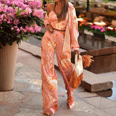Tube Top Long Sleeve Shirt Straight Printed Trousers Set