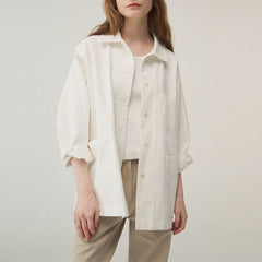 Chemise en sergé à col rabattu, manteau simple, mi-longue, en coton, niche décontractée, artistique, manches longues