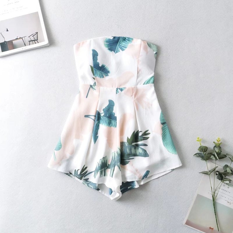 Strampler mit Tube-Top und Bananenblatt-Print